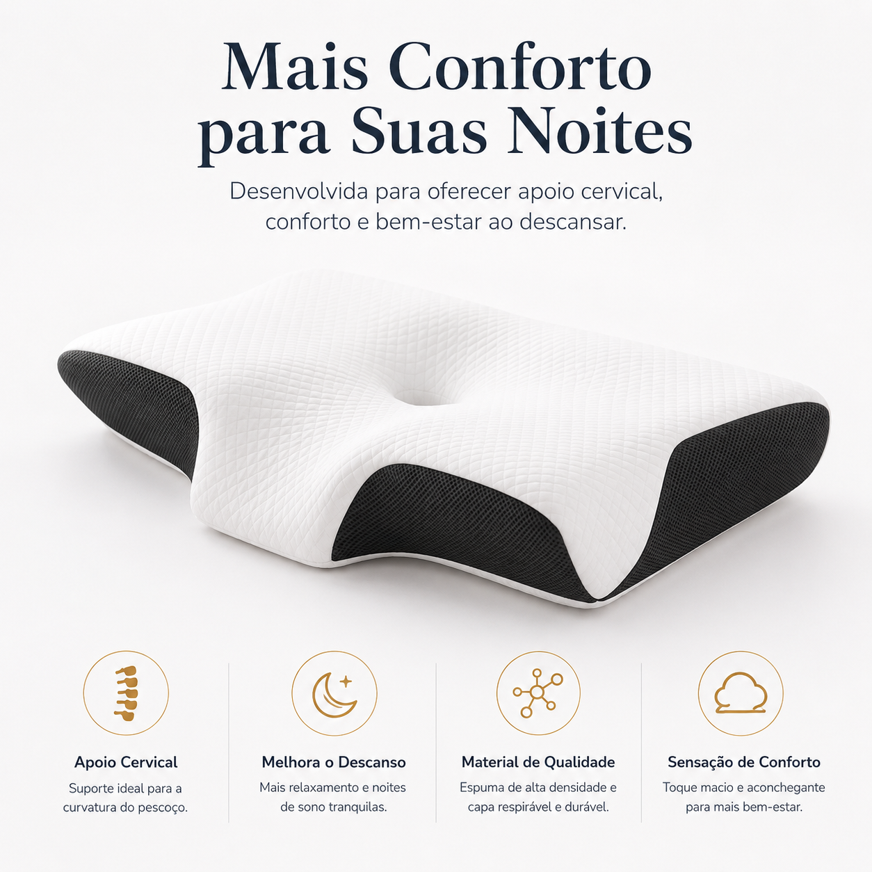 Travesseiro Cervical Ortopédica com Espuma de Memória – Conforto e Suporte para o Pescoço