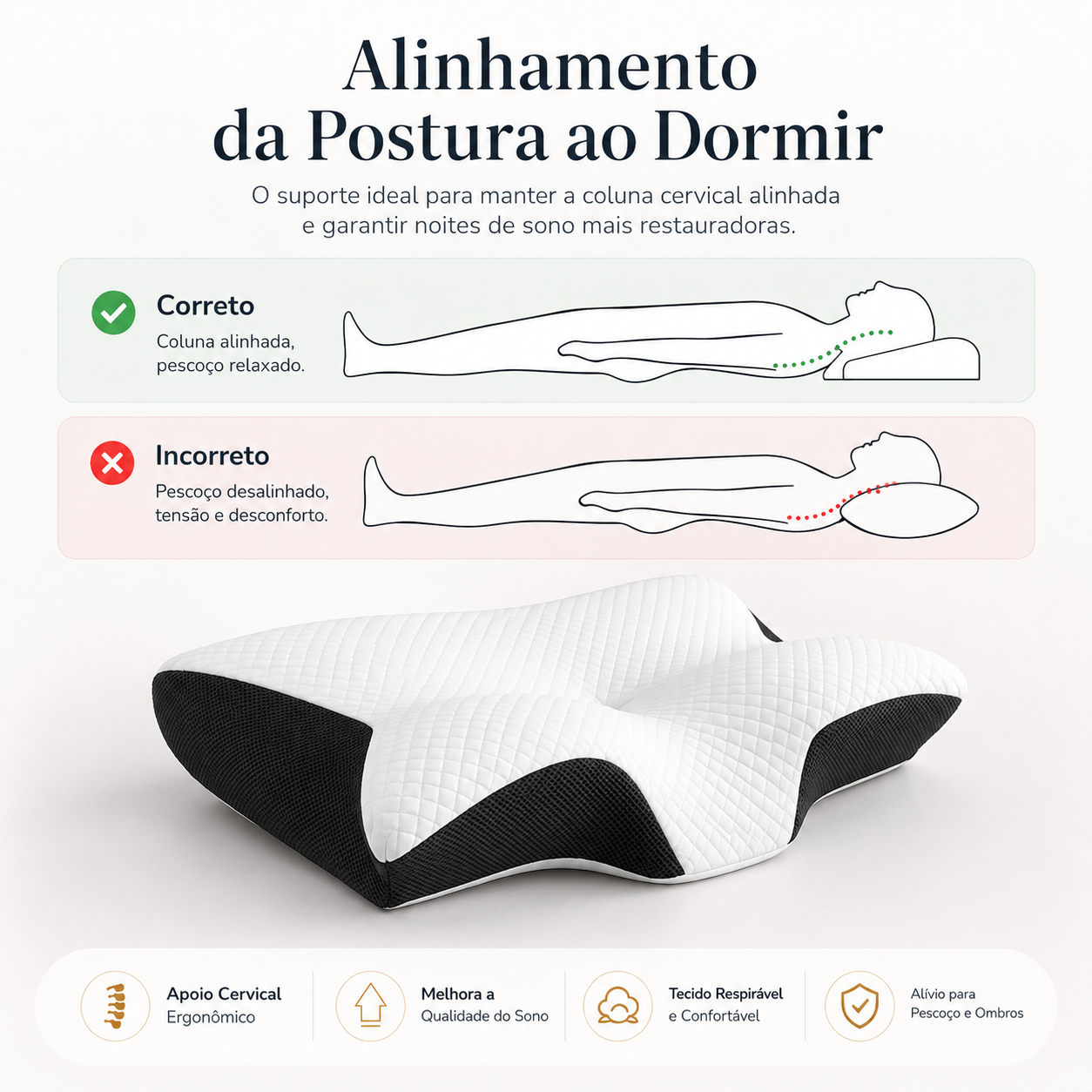 Travesseiro Cervical Ortopédica com Espuma de Memória – Conforto e Suporte para o Pescoço