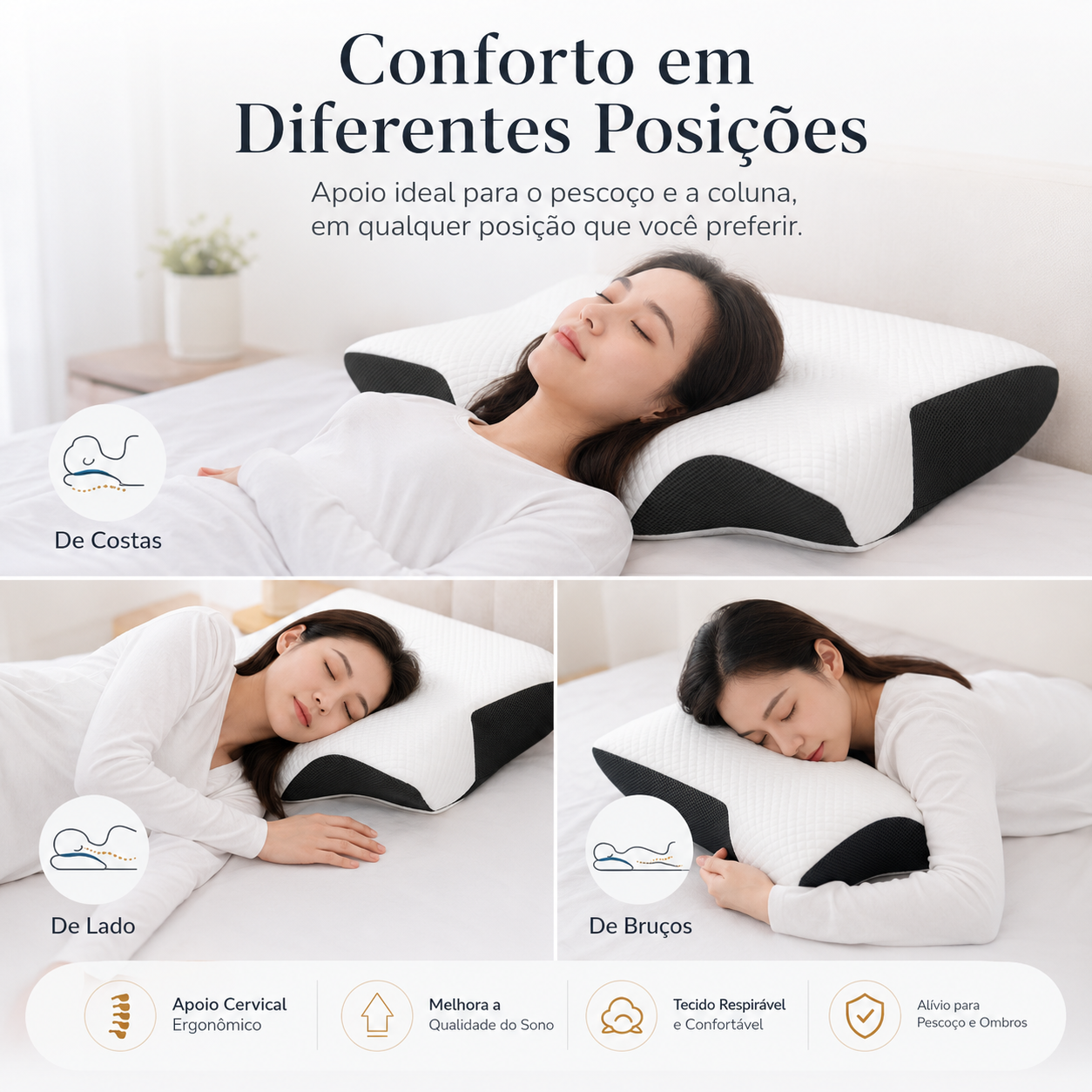 Travesseiro Cervical Ortopédica com Espuma de Memória – Conforto e Suporte para o Pescoço