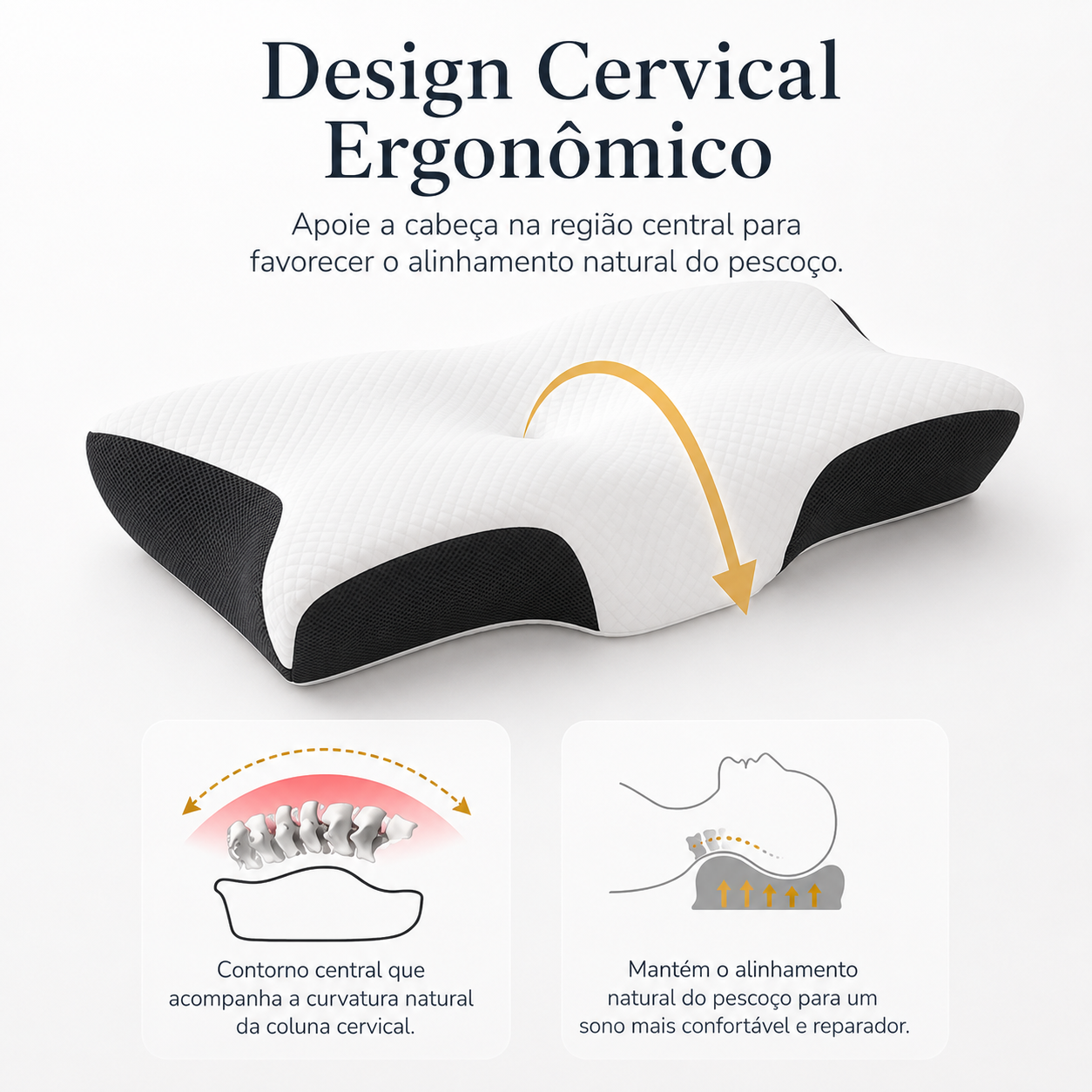 Travesseiro Cervical Ortopédica com Espuma de Memória – Conforto e Suporte para o Pescoço